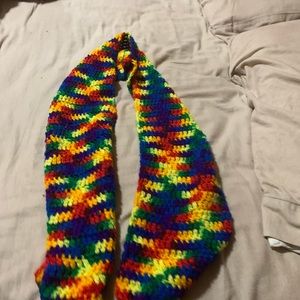 Hand knit multi color scarf
